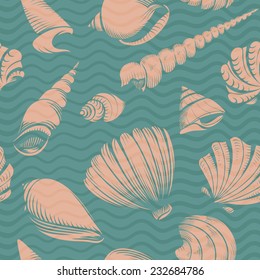 seamless seashell pattern cute vintage color vector illustration