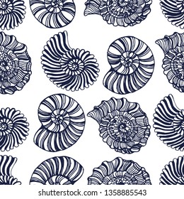 seamless seashell pattern ,hand drawing, vector illustration