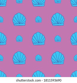 Seamless seashell pattern on the pink background