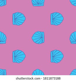 Seamless seashell pattern on the pink background
