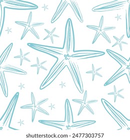 Seamless seashell pattern on white background.