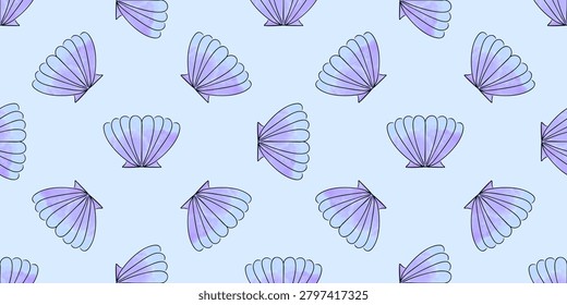 Seamless Seashell pattern, repeat Shell. Marinelife design. Nautical print. Coastal decorative Background for textile, wallpaper, packaging. Marine wrapping paper. Vacation summer Vector illustration