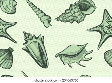 seamless seashell pattern vector illustration