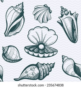 seamless seashell pattern vintage style vector illustration