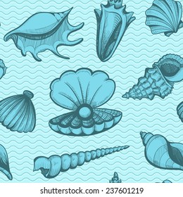 seamless seashell sketch pattern vintage vector illustration 