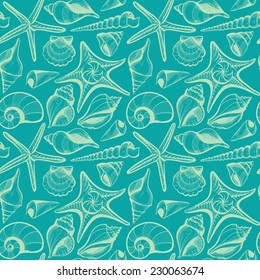 seamless seashells pattern vintage color vector illustration