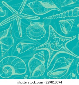 seamless seashells and starfishes pattern vector illustration