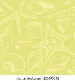 seamless seashells and starfishes vintage color pattern vector illustration