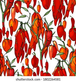 Seamless season pattern with different peppers. Endless texture for season design