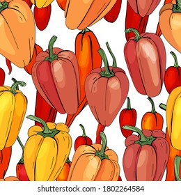 Seamless season pattern with different peppers. Endless texture for season design