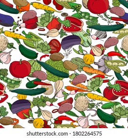 Seamless season pattern with different vegetables. Endless texture for season design