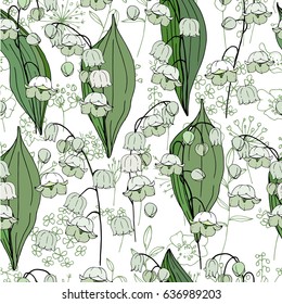 Patrón de temporada sin foco con convallaria blanca. Textura sin fin para el diseño floral de verano con flores