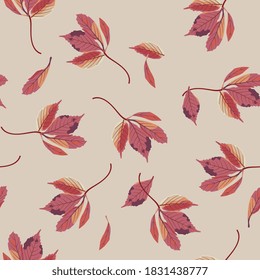Seamless seasonal pattern with red autumn leaves.