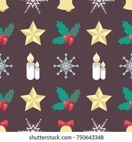 Seamless Seasonal pattern with various Christmas items