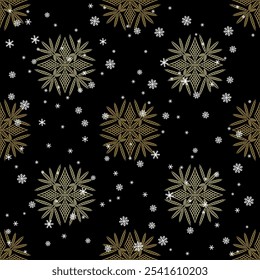 Seamless seasonal winter pattern with beautiful geometrical mandalas and snowflakes. Christmas design.