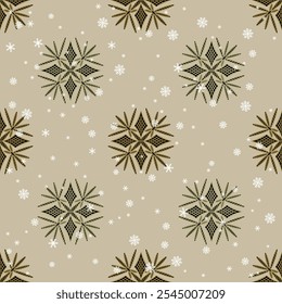 Nahtloses saisonales Wintermuster mit schönen geometrischen Mandalas und Schneeflocken. Weihnachtsdesign.