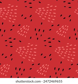 Seamless Seeds pattern. Hand drawn doodle sketch Small sesame, strawberry, watermelon seeds on red background. Vector illustration. Repeated background for wallpaper, wrapping, packing, textile