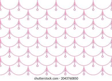 
seamless semi circular pattern  with pink lines and small simple flowers. ornamental background with curves similat to fish scales