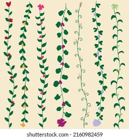 Separador sin inconvenientes con hojas e ilustración vectorial de conjunto de flores