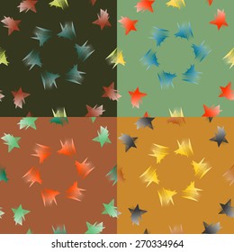 Seamless set of abstract patterns of stylized stars with gradient colors