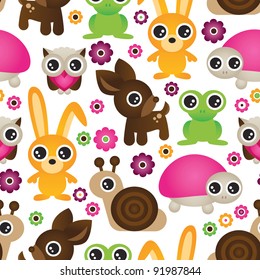 seamless set animal kids pattern background in vector