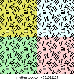 Seamless set background with Roman numerals on color background. Flat design Vector Illustration EPS