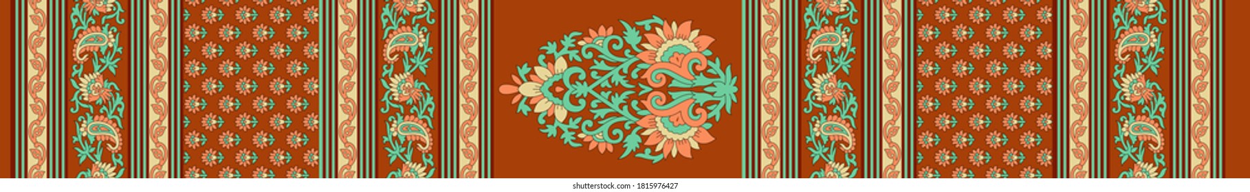 Seamless set of border pattern with motif and chickoo background