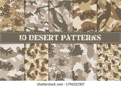 Seamless set of camouflage desert pattern vector.