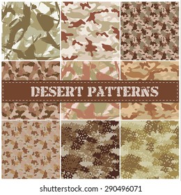 Seamless set of camouflage desert pattern vector.
