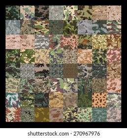 Seamless set of camouflage pattern vector. 64 Set of camouflage pattern.