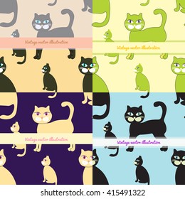 seamless set of cats to greeting card vector illustration
