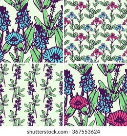 Seamless set with decorative flowers