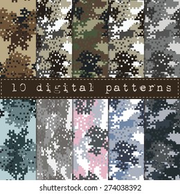 Seamless set of digital camouflage pattern vector.