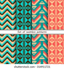 seamless set of ethnic patterns in the style of the American Indians