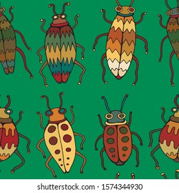 seamless set of fanny colored bug character cartoon vector image pattern background 