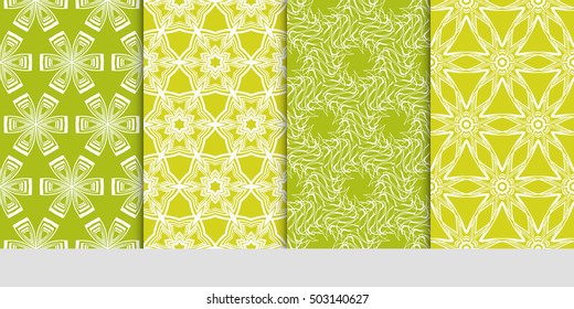 Seamless set floral pattern. vector illustration. Green, olive color. For design, wallpaper, background fills, fill, card, banner, flyer. Ethnic ornament