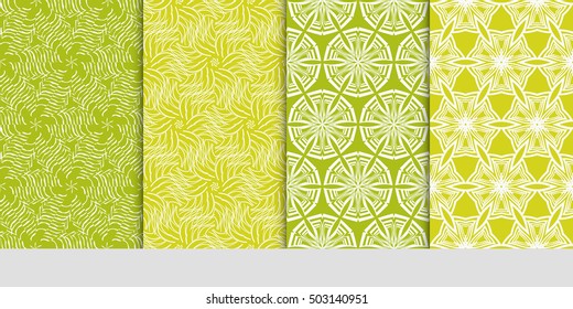 Seamless set floral pattern. vector illustration. Green, olive color. For design, wallpaper, background fills, fill, card, banner. Ethnic ornament