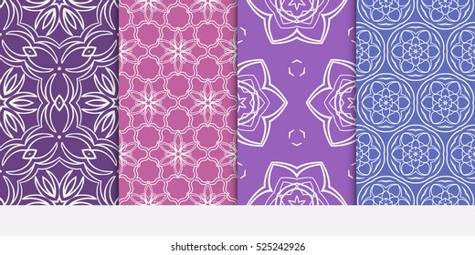 Seamless set floral pattern. vector illustration. purple color. For design, wallpaper, background fills, fill, card, banner, flyer. Ethnic ornament