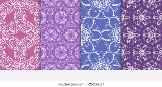 Seamless set floral pattern. vector illustration. purple color. For design, wallpaper, background fills, fill, card, banner, flyer. Ethnic ornament