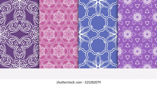 Seamless set floral pattern. vector illustration. purple color. For design, wallpaper, background fills, fill, card, banner, flyer. Ethnic ornament