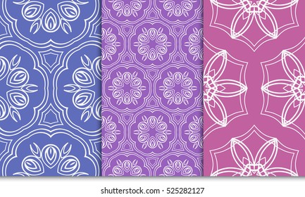 Seamless set floral pattern. vector illustration. purple color. For design, wallpaper, background fills, fill, card, banner, flyer. Ethnic ornament