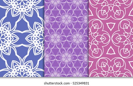 Seamless set floral pattern. vector illustration. purple color. For design, wallpaper, background fills, fill, card, banner, flyer. Ethnic ornament