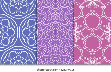 Seamless set floral pattern. vector illustration. purple color. For design, wallpaper, background fills, fill, card, banner, flyer. Ethnic ornament