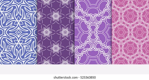 Seamless set floral pattern. vector illustration. purple color. For design, wallpaper, background fills, fill, card, banner, flyer. Ethnic ornament