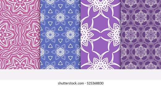 Seamless set floral pattern. vector illustration. purple color. For design, wallpaper, background fills, fill, card, banner, flyer. Ethnic ornament