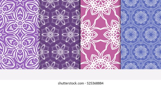 Seamless set floral pattern. vector illustration. purple color. For design, wallpaper, background fills, fill, card, banner, flyer. Ethnic ornament