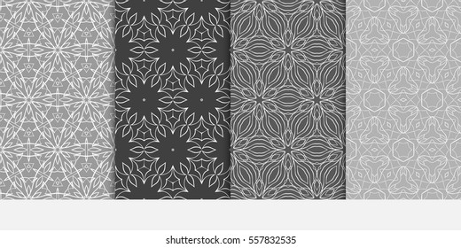 Seamless set floral pattern. vector illustration. grey color. For design, wallpaper, fill, card, banner, flyer. Ethnic ornament