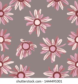 Seamless set of flowers. gently pink flowers on a gray background.