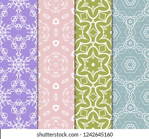 Seamless Set Geometric Floral Pattern. Vector Illustration. For Design, Wallpaper, Background.