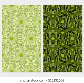 Seamless set geometry pattern. vector illustration. Green, orange color. For design, wallpaper, background fills, card, banner, flyer. Ethnic ornament